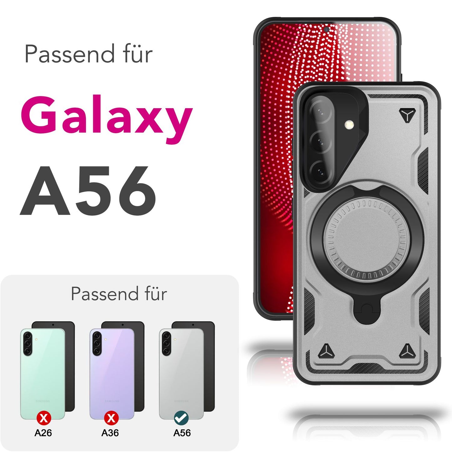 NALIA Magnetische Panzerhülle für Samsung Galaxy A56 – Ring-Halterung 360° & MagSafe kompatibel – STORMGUARD (Outdoor Case) – Marke aus Berlin