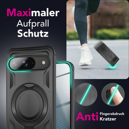 NALIA Magnetische Panzerhülle für Google Pixel 9 – Ring-Halterung 360° & MagSafe kompatibel – STORMGUARD (Outdoor Case) – Marke aus Berlin