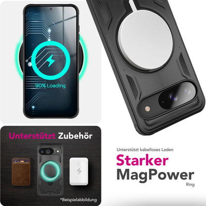 NALIA Magnetische Panzerhülle für Google Pixel 9 – Ring-Halterung 360° & MagSafe kompatibel – STORMGUARD (Outdoor Case) – Marke aus Berlin