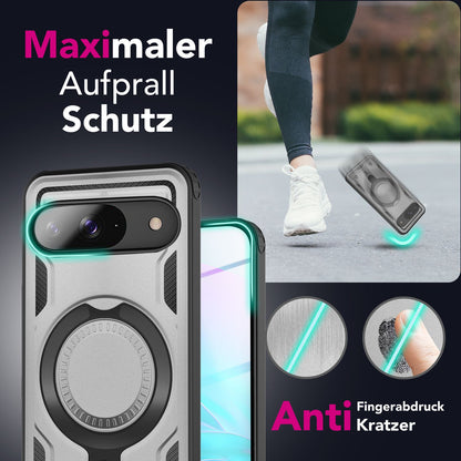 NALIA Magnetische Panzerhülle für Google Pixel 9 – Ring-Halterung 360° & MagSafe kompatibel – STORMGUARD (Outdoor Case) – Marke aus Berlin
