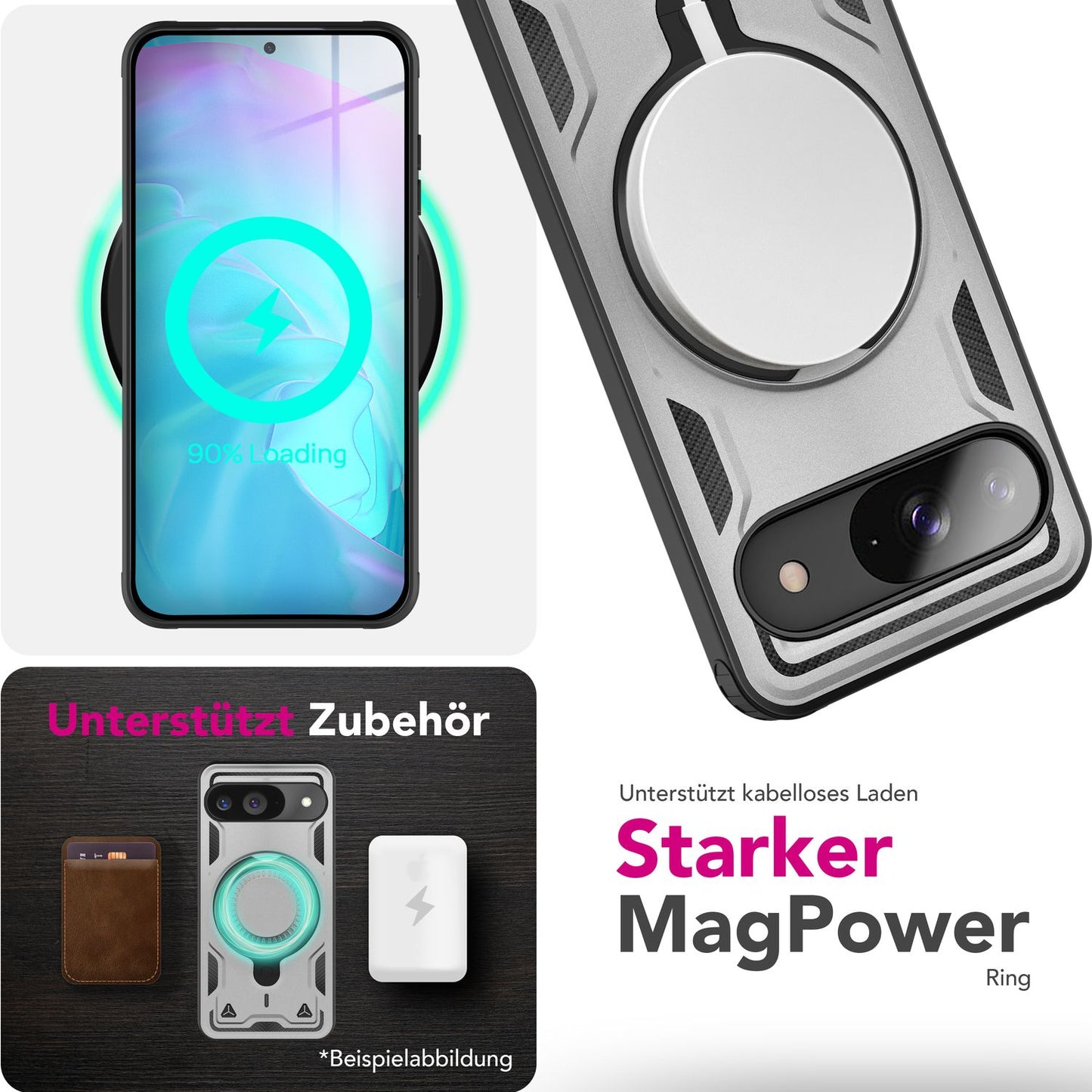 NALIA Magnetische Panzerhülle für Google Pixel 9 – Ring-Halterung 360° & MagSafe kompatibel – STORMGUARD (Outdoor Case) – Marke aus Berlin