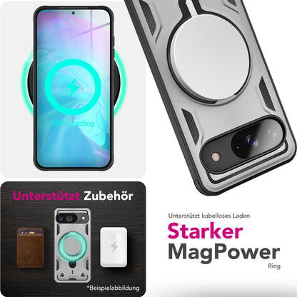 NALIA Magnetische Panzerhülle für Google Pixel 9 – Ring-Halterung 360° & MagSafe kompatibel – STORMGUARD (Outdoor Case) – Marke aus Berlin