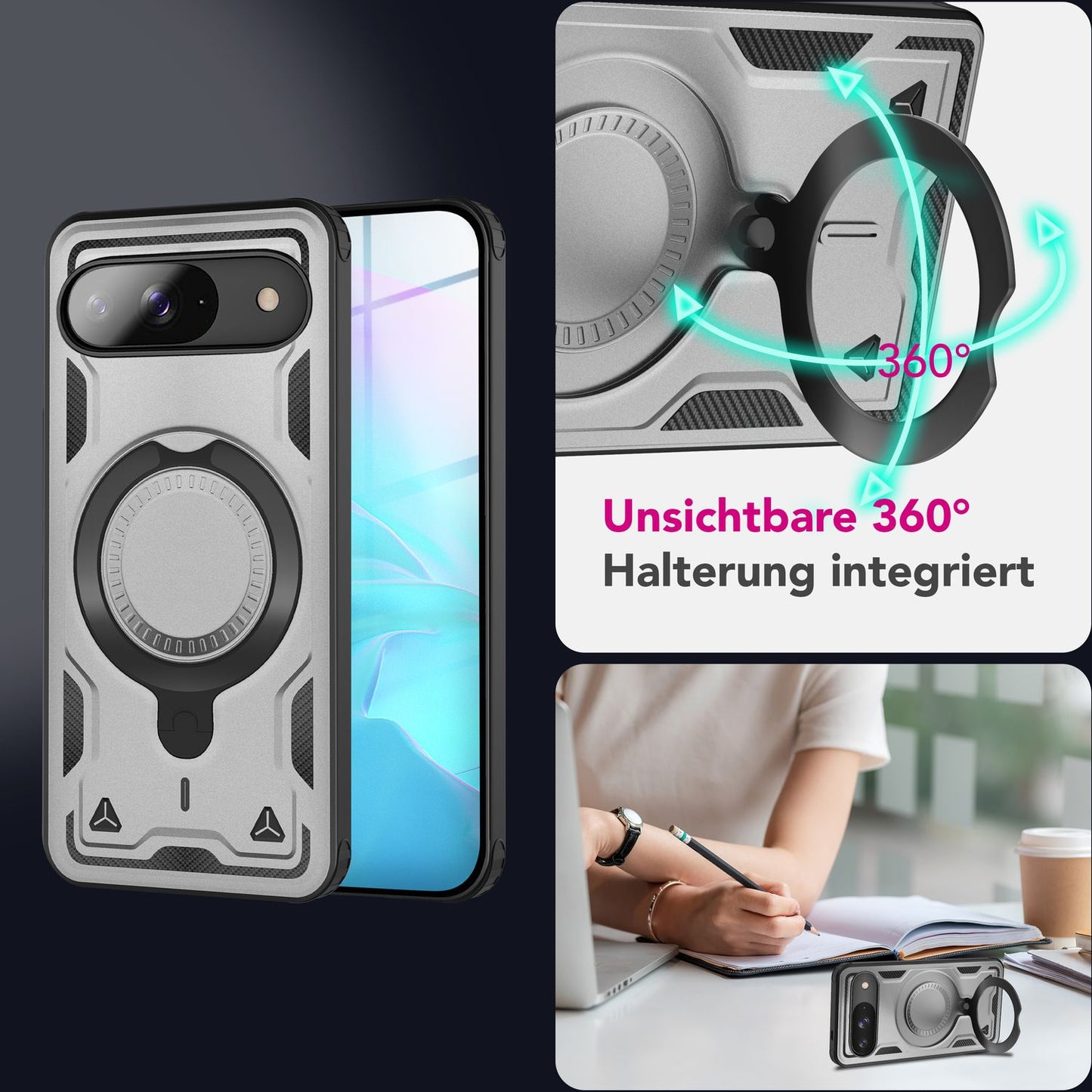 NALIA Magnetische Panzerhülle für Google Pixel 9 – Ring-Halterung 360° & MagSafe kompatibel – STORMGUARD (Outdoor Case) – Marke aus Berlin