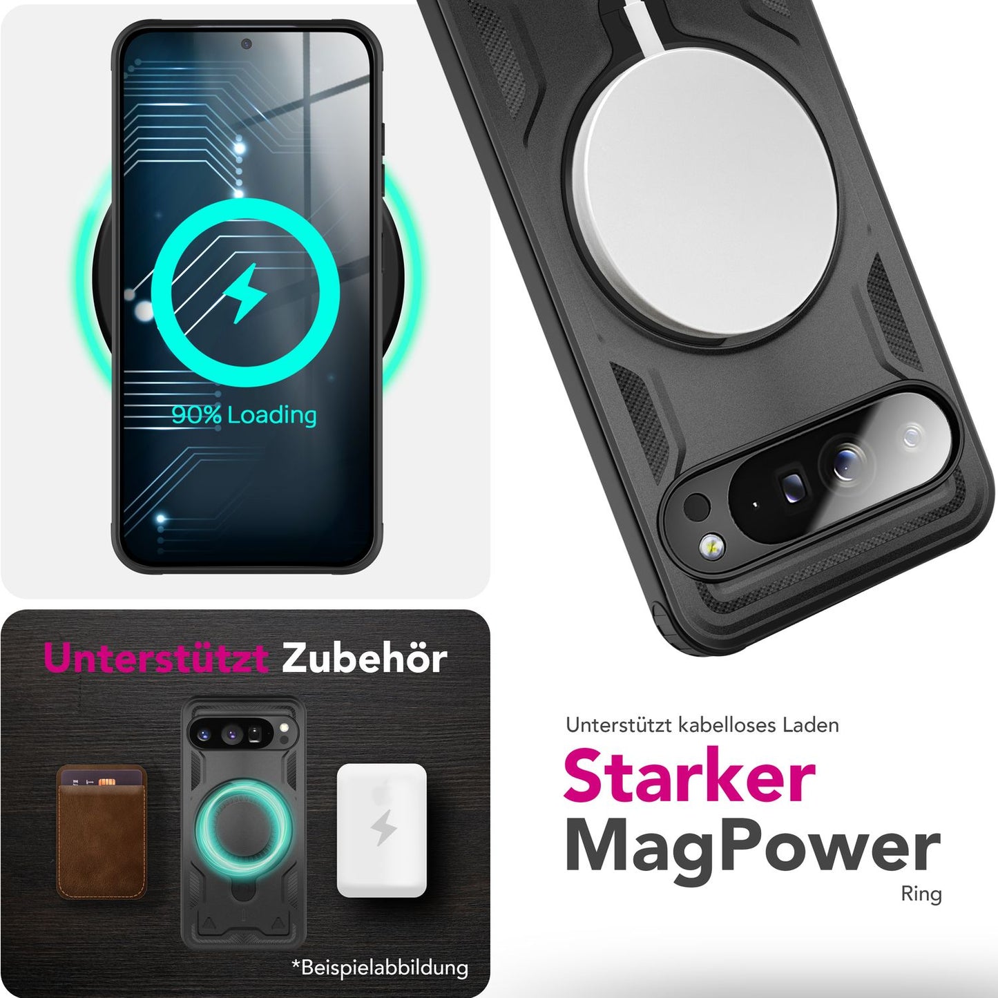 NALIA Magnetische Panzerhülle für Google Pixel 9 Pro XL – Ring-Halterung 360° & MagSafe kompatibel – STORMGUARD (Outdoor Case) – Marke aus Berlin