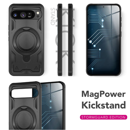 NALIA Magnetische Panzerhülle für Google Pixel 9 Pro XL – Ring-Halterung 360° & MagSafe kompatibel – STORMGUARD (Outdoor Case) – Marke aus Berlin