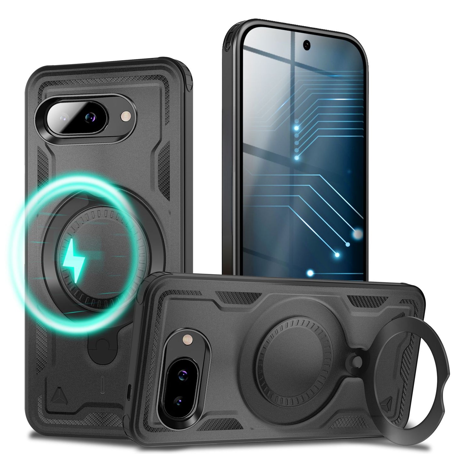 NALIA Magnetische Panzerhülle für Google Pixel 9a – Ring-Halterung 360° & MagSafe kompatibel – STORMGUARD (Outdoor Case) – Marke aus Berlin