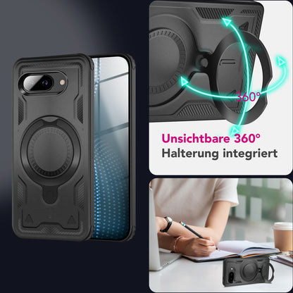 NALIA Magnetische Panzerhülle für Google Pixel 9a – Ring-Halterung 360° & MagSafe kompatibel – STORMGUARD (Outdoor Case) – Marke aus Berlin