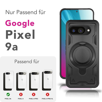 NALIA Magnetische Panzerhülle für Google Pixel 9a – Ring-Halterung 360° & MagSafe kompatibel – STORMGUARD (Outdoor Case) – Marke aus Berlin