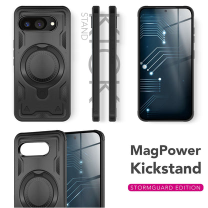 NALIA Magnetische Panzerhülle für Google Pixel 9a – Ring-Halterung 360° & MagSafe kompatibel – STORMGUARD (Outdoor Case) – Marke aus Berlin