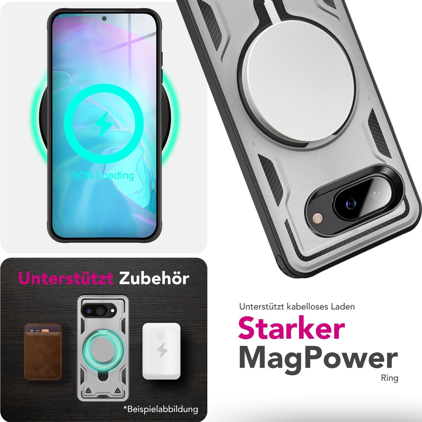NALIA Magnetische Panzerhülle für Google Pixel 9a – Ring-Halterung 360° & MagSafe kompatibel – STORMGUARD (Outdoor Case) – Marke aus Berlin
