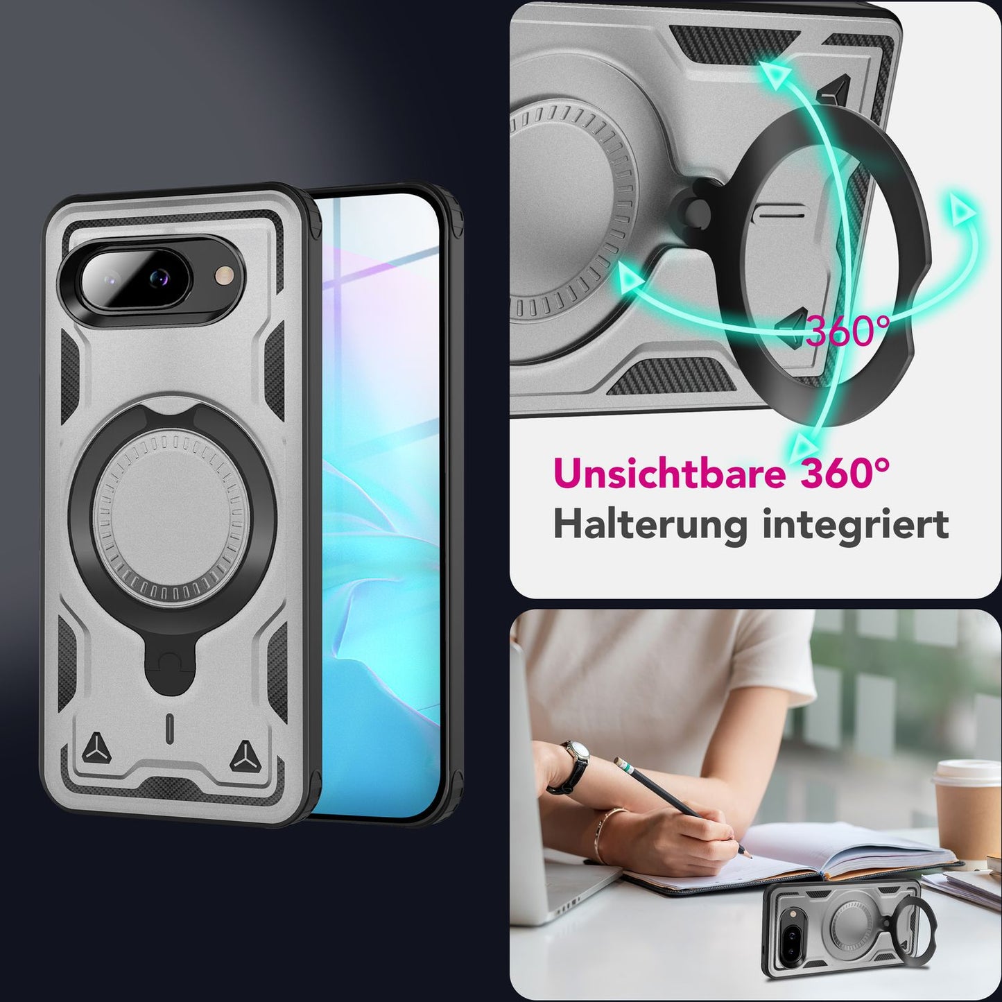 NALIA Magnetische Panzerhülle für Google Pixel 9a – Ring-Halterung 360° & MagSafe kompatibel – STORMGUARD (Outdoor Case) – Marke aus Berlin