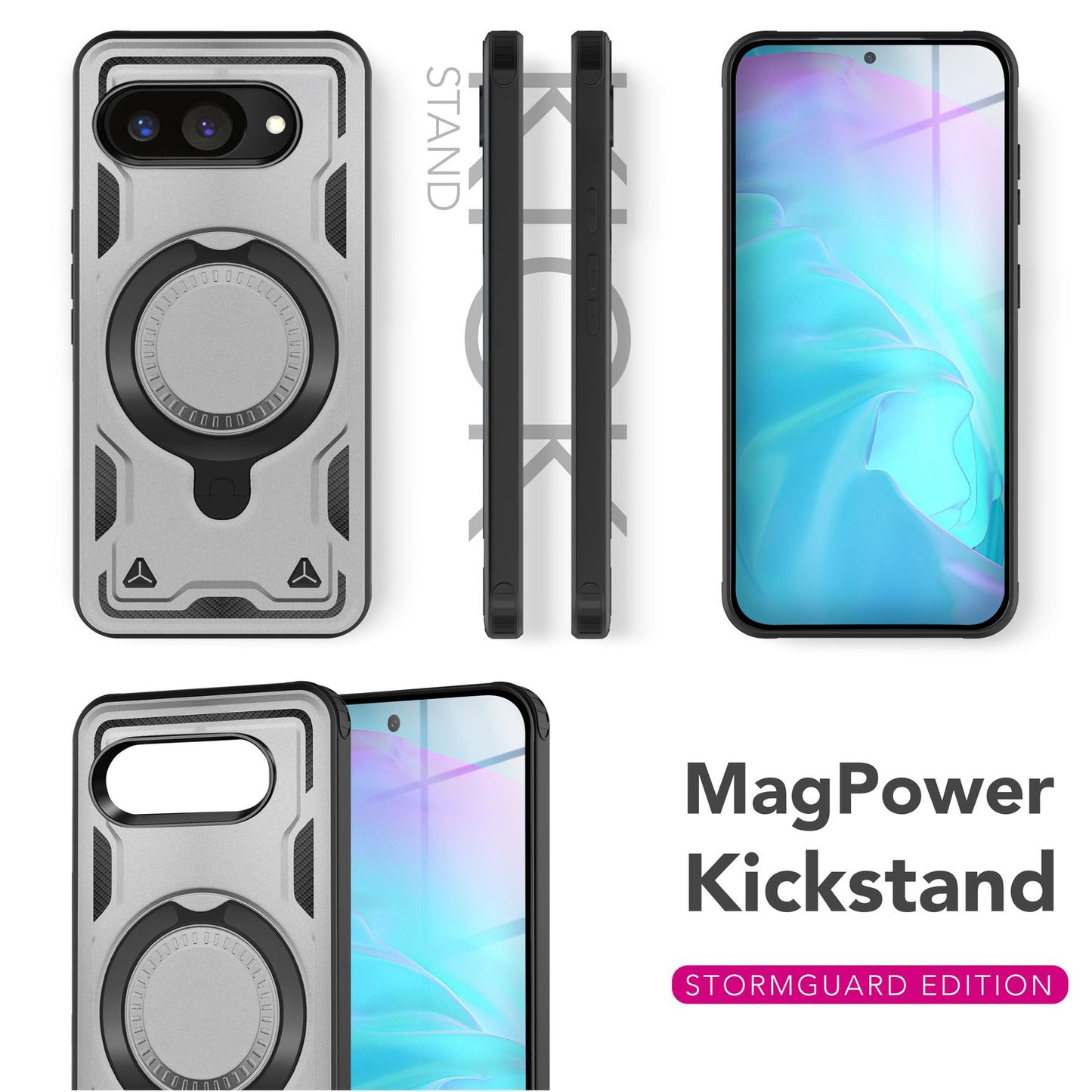 NALIA Magnetische Panzerhülle für Google Pixel 9a – Ring-Halterung 360° & MagSafe kompatibel – STORMGUARD (Outdoor Case) – Marke aus Berlin
