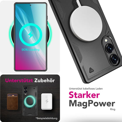 NALIA Magnetische Panzerhülle für Samsung Galaxy S25 Edge – Ring-Halterung 360° & MagSafe kompatibel – STORMGUARD (Outdoor Case) – Marke aus Berlin