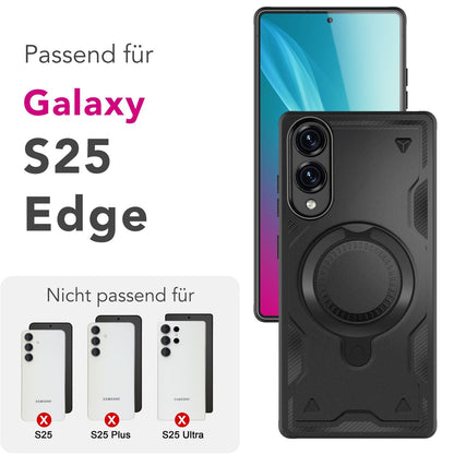 NALIA Magnetische Panzerhülle für Samsung Galaxy S25 Edge – Ring-Halterung 360° & MagSafe kompatibel – STORMGUARD (Outdoor Case) – Marke aus Berlin