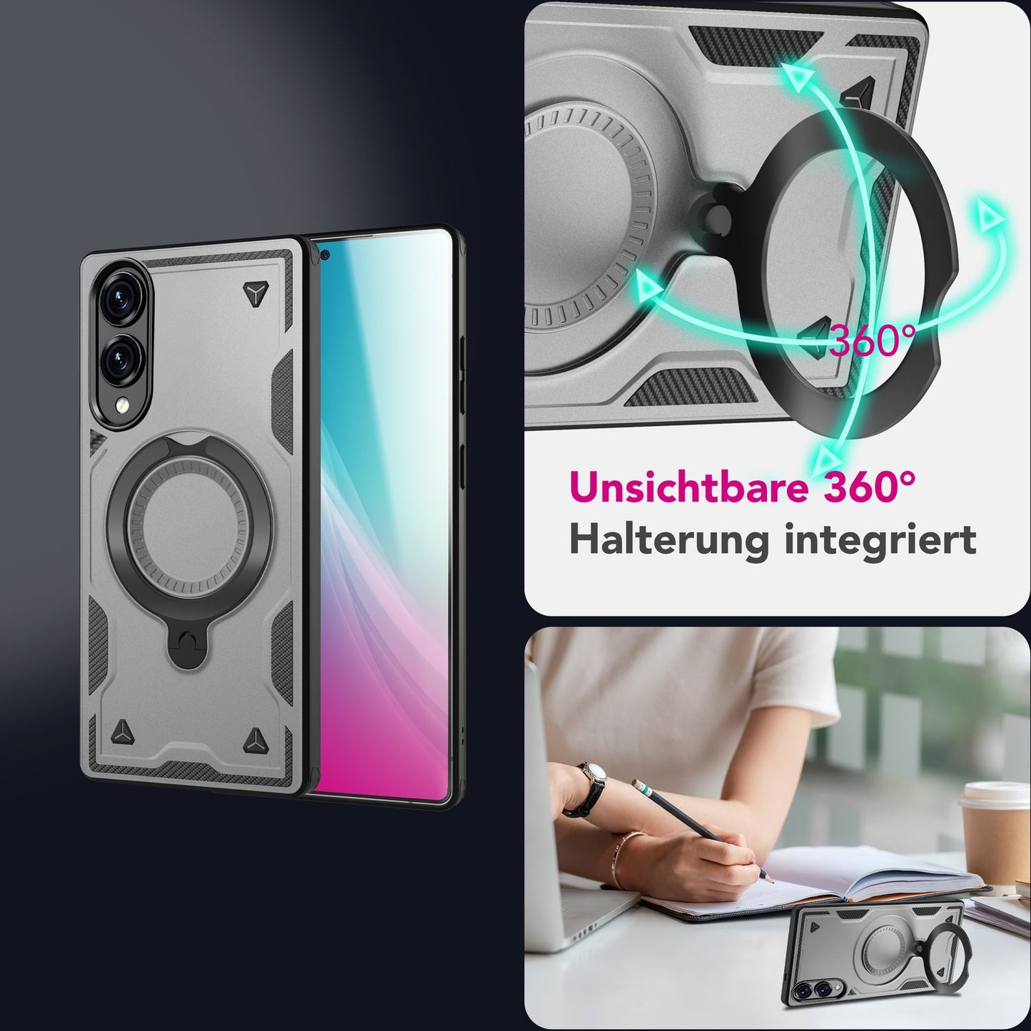 NALIA Magnetische Panzerhülle für Samsung Galaxy S25 Edge – Ring-Halterung 360° & MagSafe kompatibel – STORMGUARD (Outdoor Case) – Marke aus Berlin