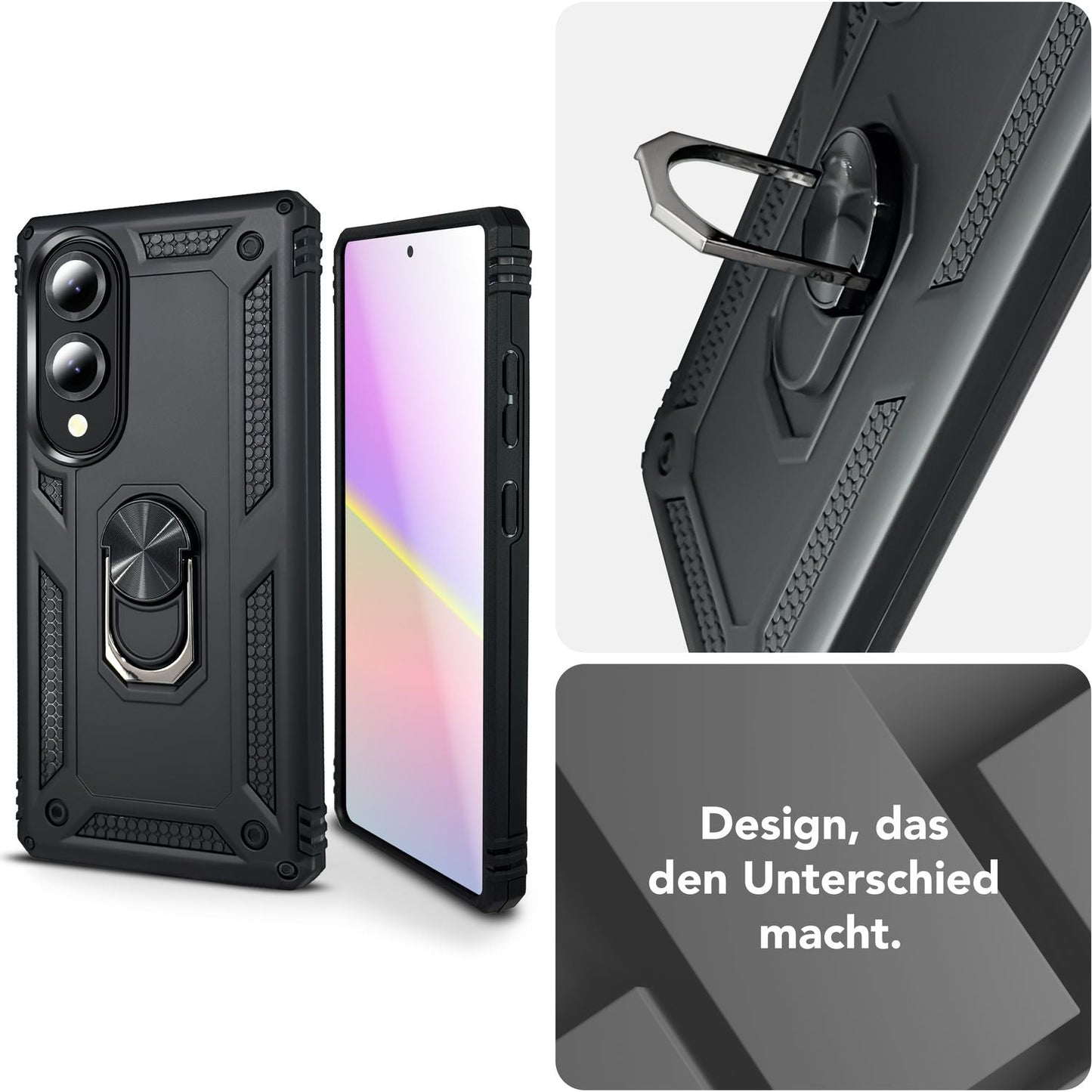 NALIA Panzerhülle für Samsung Galaxy S25 Edge – Ring-Ständer 360° & Magnet-Halterung Kompatibel – RINGDEFEND (Stoßfestes Outdoor Case) – Marke aus Berlin