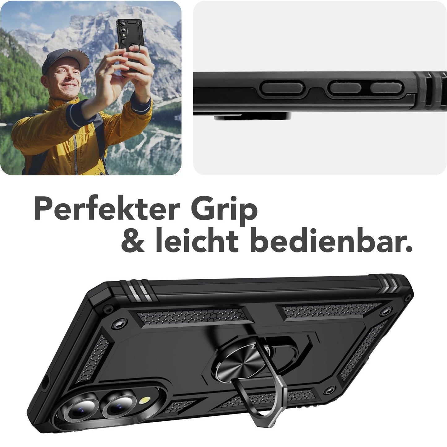NALIA Panzerhülle für Samsung Galaxy S25 Edge – Ring-Ständer 360° & Magnet-Halterung Kompatibel – RINGDEFEND (Stoßfestes Outdoor Case) – Marke aus Berlin