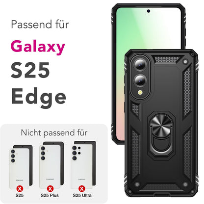 NALIA Panzerhülle für Samsung Galaxy S25 Edge – Ring-Ständer 360° & Magnet-Halterung Kompatibel – RINGDEFEND (Stoßfestes Outdoor Case) – Marke aus Berlin