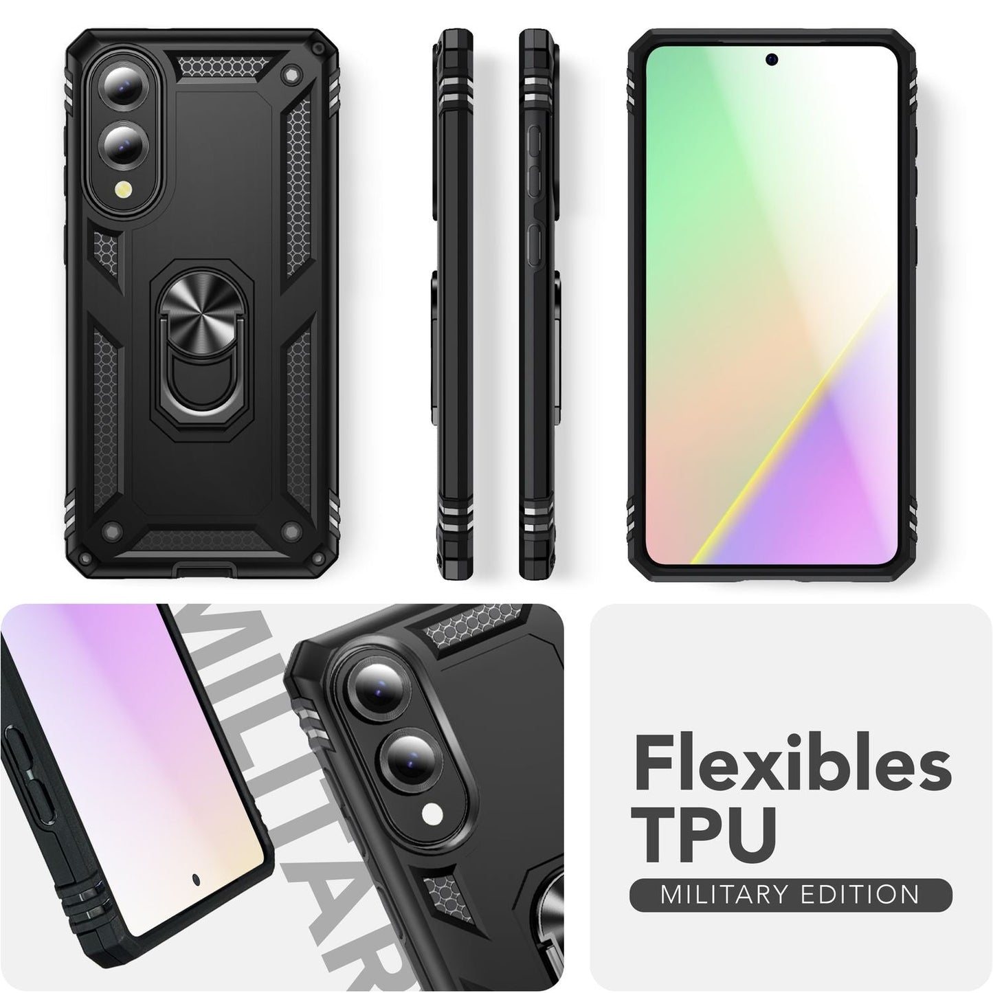 NALIA Panzerhülle für Samsung Galaxy S25 Edge – Ring-Ständer 360° & Magnet-Halterung Kompatibel – RINGDEFEND (Stoßfestes Outdoor Case) – Marke aus Berlin