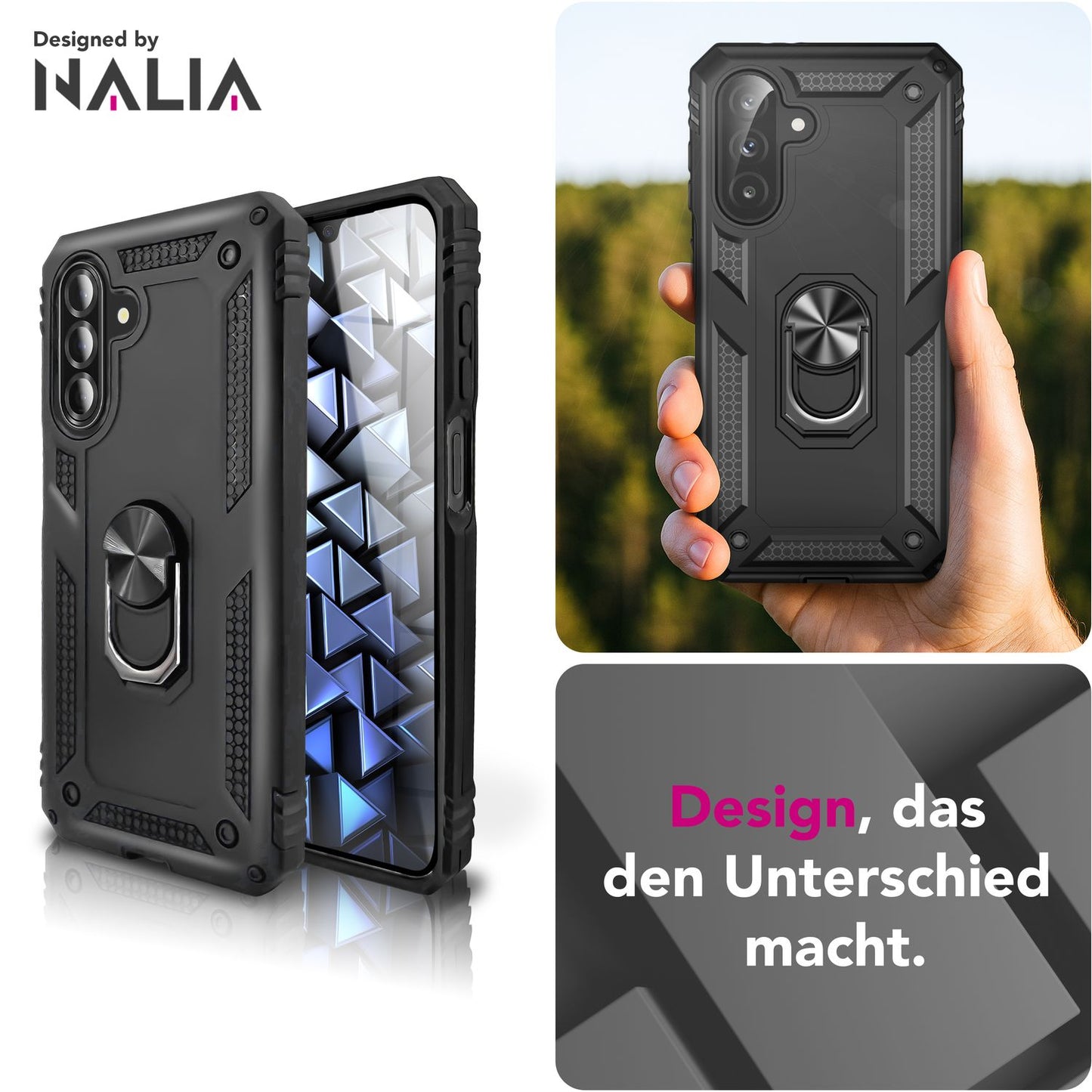 NALIA Panzerhülle für Samsung Galaxy A26 – Ring-Ständer 360° & Magnet-Halterung Kompatibel – RINGDEFEND (Stoßfestes Outdoor Case) – Marke aus Berlin