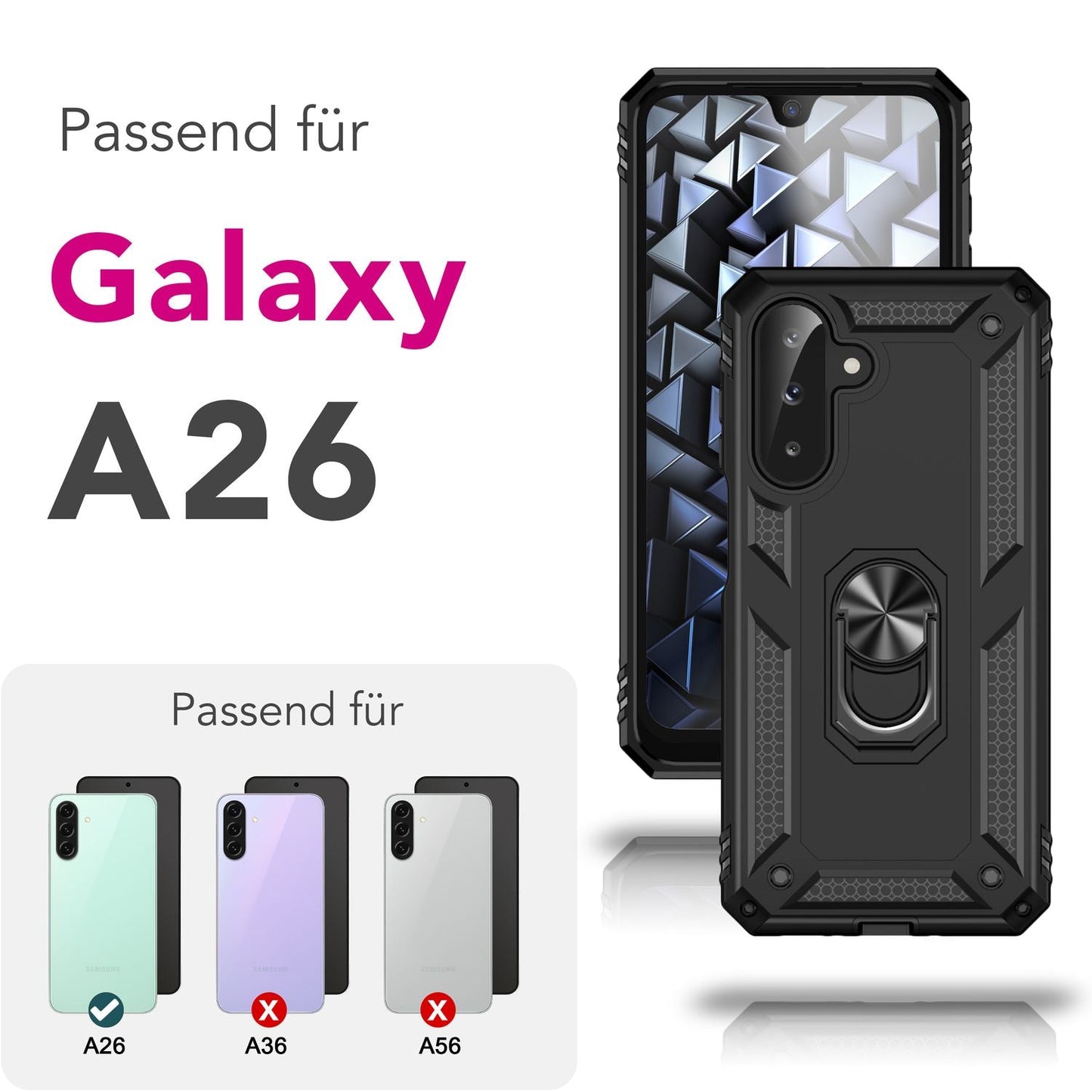 NALIA Panzerhülle für Samsung Galaxy A26 – Ring-Ständer 360° & Magnet-Halterung Kompatibel – RINGDEFEND (Stoßfestes Outdoor Case) – Marke aus Berlin
