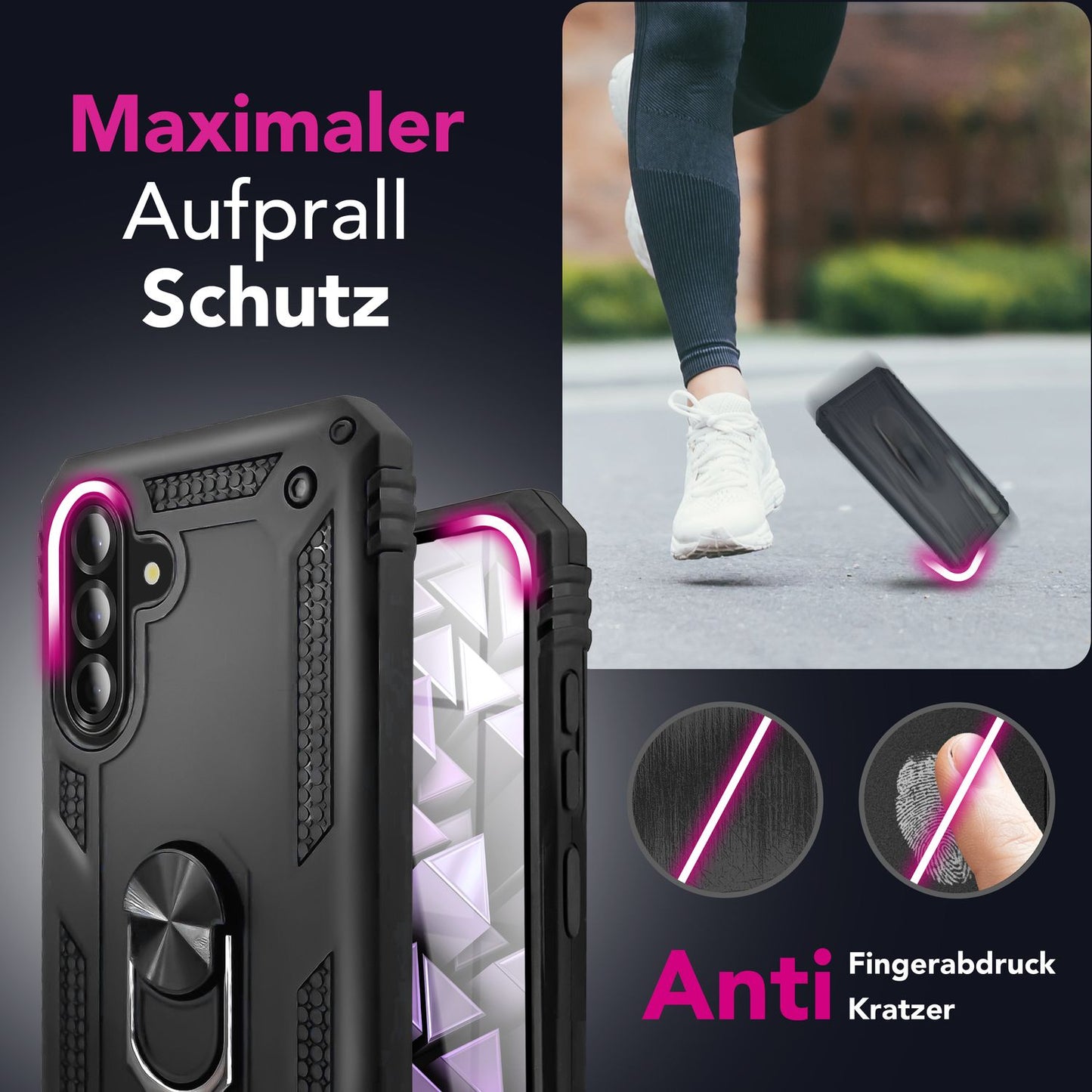 NALIA Panzerhülle für Samsung Galaxy A36 – Ring-Ständer 360° & Magnet-Halterung Kompatibel – RINGDEFEND (Stoßfestes Outdoor Case) – Marke aus Berlin