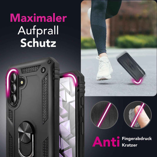 NALIA Panzerhülle für Samsung Galaxy A36 – Ring-Ständer 360° & Magnet-Halterung Kompatibel – RINGDEFEND (Stoßfestes Outdoor Case) – Marke aus Berlin