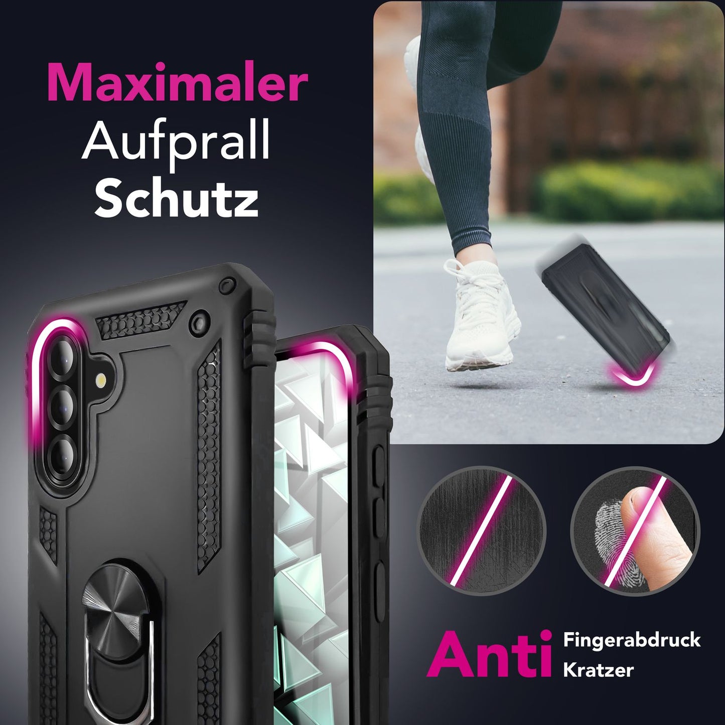 NALIA Panzerhülle für Samsung Galaxy A56 – Ring-Ständer 360° & Magnet-Halterung Kompatibel – RINGDEFEND (Stoßfestes Outdoor Case) – Marke aus Berlin