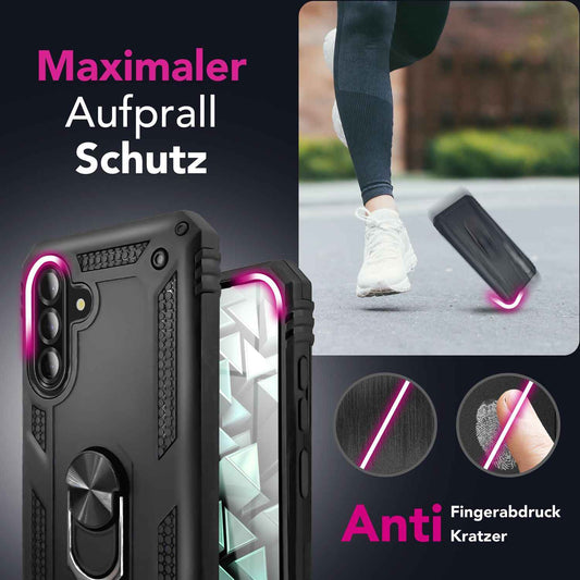 NALIA Panzerhülle für Samsung Galaxy A56 – Ring-Ständer 360° & Magnet-Halterung Kompatibel – RINGDEFEND (Stoßfestes Outdoor Case) – Marke aus Berlin