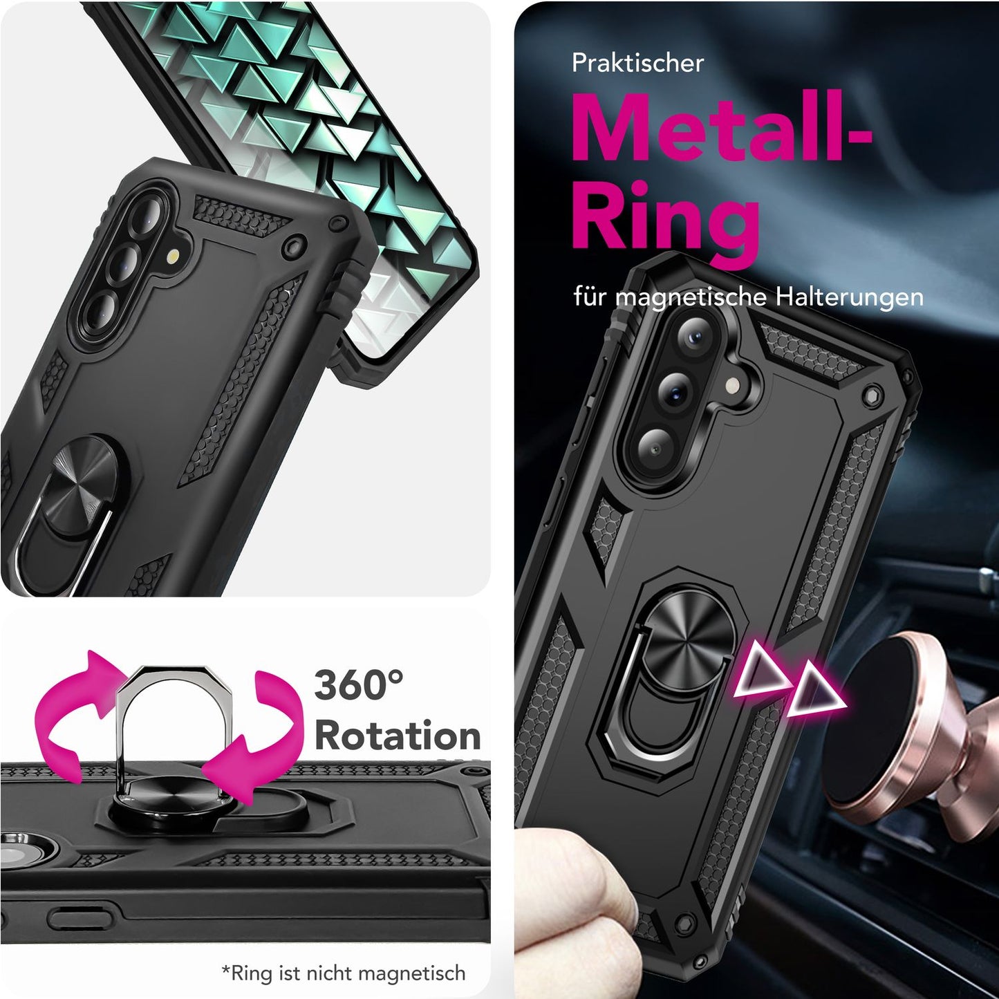 NALIA Panzerhülle für Samsung Galaxy A56 – Ring-Ständer 360° & Magnet-Halterung Kompatibel – RINGDEFEND (Stoßfestes Outdoor Case) – Marke aus Berlin