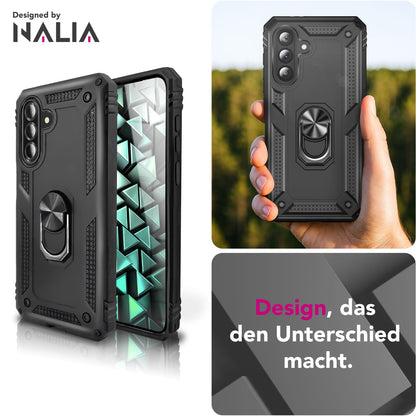 NALIA Panzerhülle für Samsung Galaxy A56 – Ring-Ständer 360° & Magnet-Halterung Kompatibel – RINGDEFEND (Stoßfestes Outdoor Case) – Marke aus Berlin