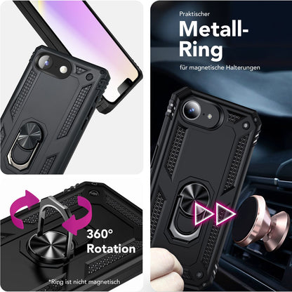 NALIA Panzerhülle für iPhone 16e / 17e – Ring-Ständer 360° & Magnet-Halterung Kompatibel – RINGDEFEND (Stoßfestes Outdoor Case) – Marke aus Berlin