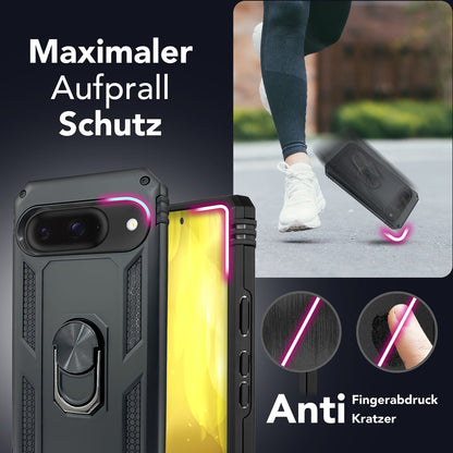 NALIA Panzerhülle für Google Pixel 9 – Ring-Ständer 360° & Magnet-Halterung Kompatibel – RINGDEFEND (Stoßfestes Outdoor Case) – Marke aus Berlin