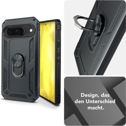 NALIA Panzerhülle für Google Pixel 9 – Ring-Ständer 360° & Magnet-Halterung Kompatibel – RINGDEFEND (Stoßfestes Outdoor Case) – Marke aus Berlin