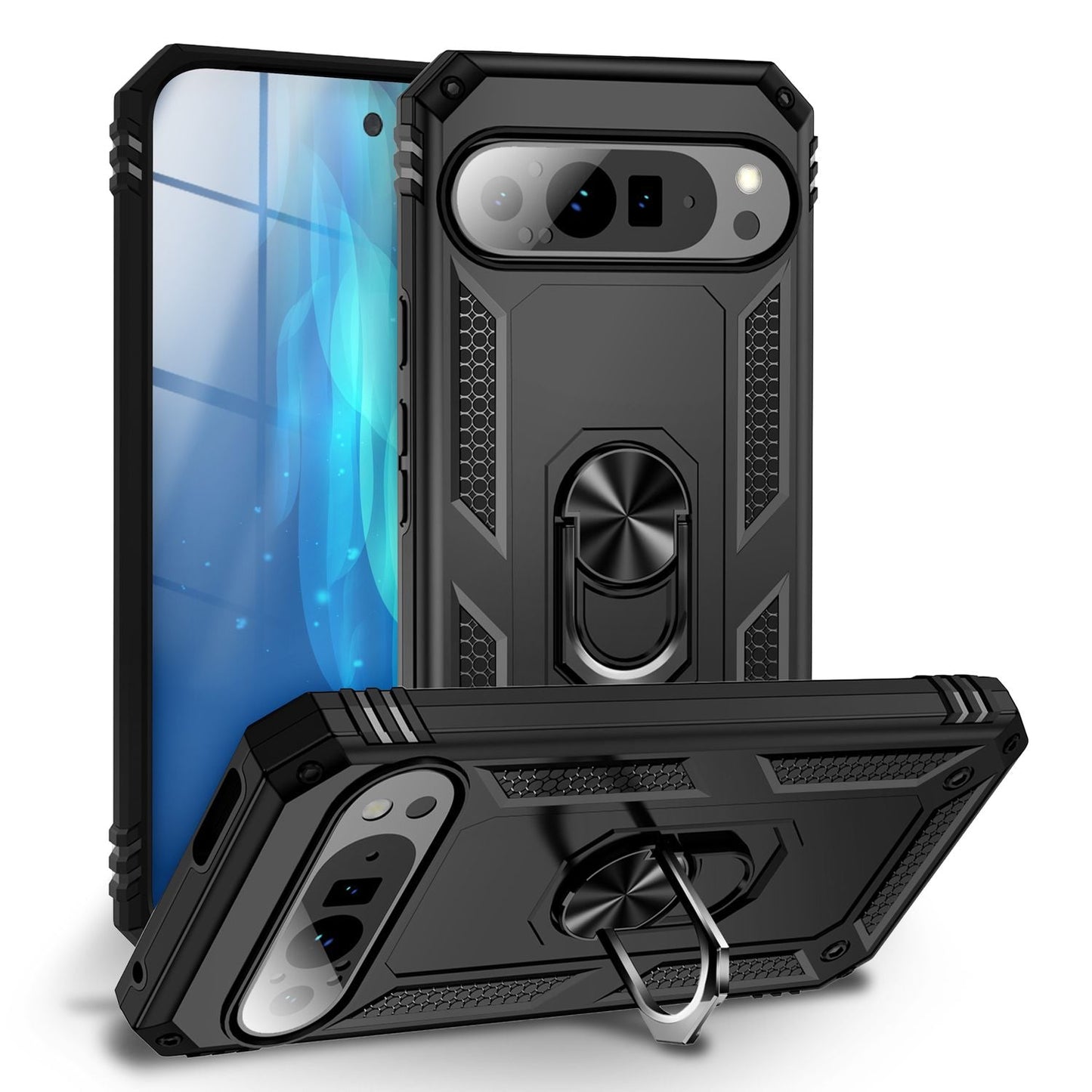 NALIA Panzerhülle für Google Pixel 9 Pro XL – Ring-Ständer 360° & Magnet-Halterung Kompatibel – RINGDEFEND (Stoßfestes Outdoor Case) – Marke aus Berlin