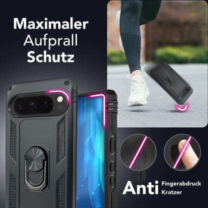 NALIA Panzerhülle für Google Pixel 9 Pro XL – Ring-Ständer 360° & Magnet-Halterung Kompatibel – RINGDEFEND (Stoßfestes Outdoor Case) – Marke aus Berlin
