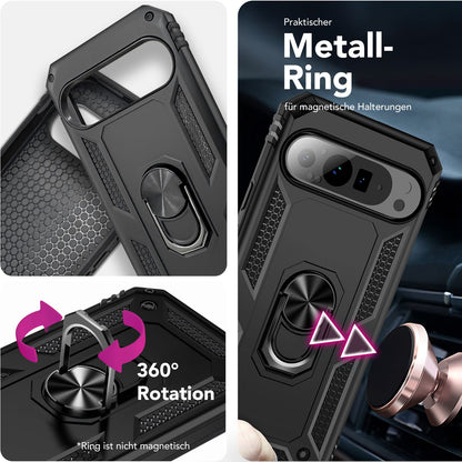 NALIA Panzerhülle für Google Pixel 9 Pro XL – Ring-Ständer 360° & Magnet-Halterung Kompatibel – RINGDEFEND (Stoßfestes Outdoor Case) – Marke aus Berlin