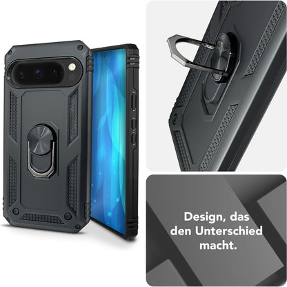 NALIA Panzerhülle für Google Pixel 9 Pro XL – Ring-Ständer 360° & Magnet-Halterung Kompatibel – RINGDEFEND (Stoßfestes Outdoor Case) – Marke aus Berlin