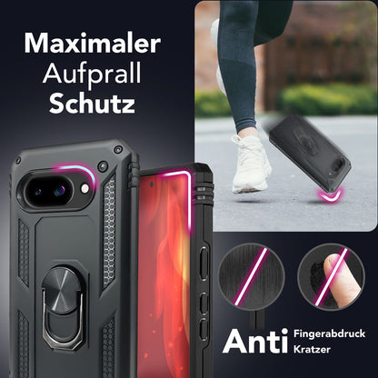 NALIA Panzerhülle für Google Pixel 9a – Ring-Ständer 360° & Magnet-Halterung Kompatibel – RINGDEFEND (Stoßfestes Outdoor Case) – Marke aus Berlin