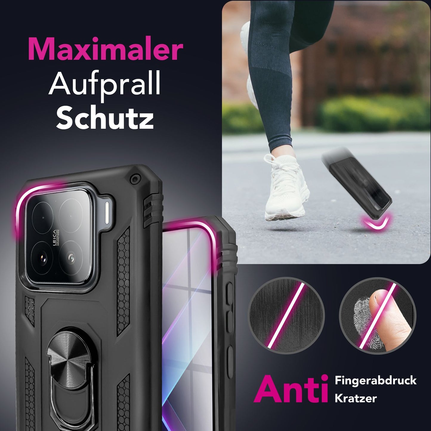 NALIA Panzerhülle für Xiaomi 15 – Ring-Ständer 360° & Magnet-Halterung Kompatibel – RINGDEFEND (Stoßfestes Outdoor Case) – Marke aus Berlin