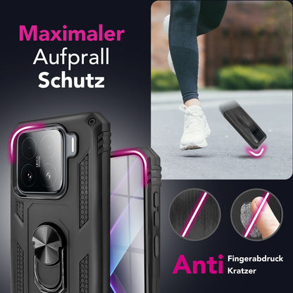 NALIA Panzerhülle für Xiaomi 15 – Ring-Ständer 360° & Magnet-Halterung Kompatibel – RINGDEFEND (Stoßfestes Outdoor Case) – Marke aus Berlin