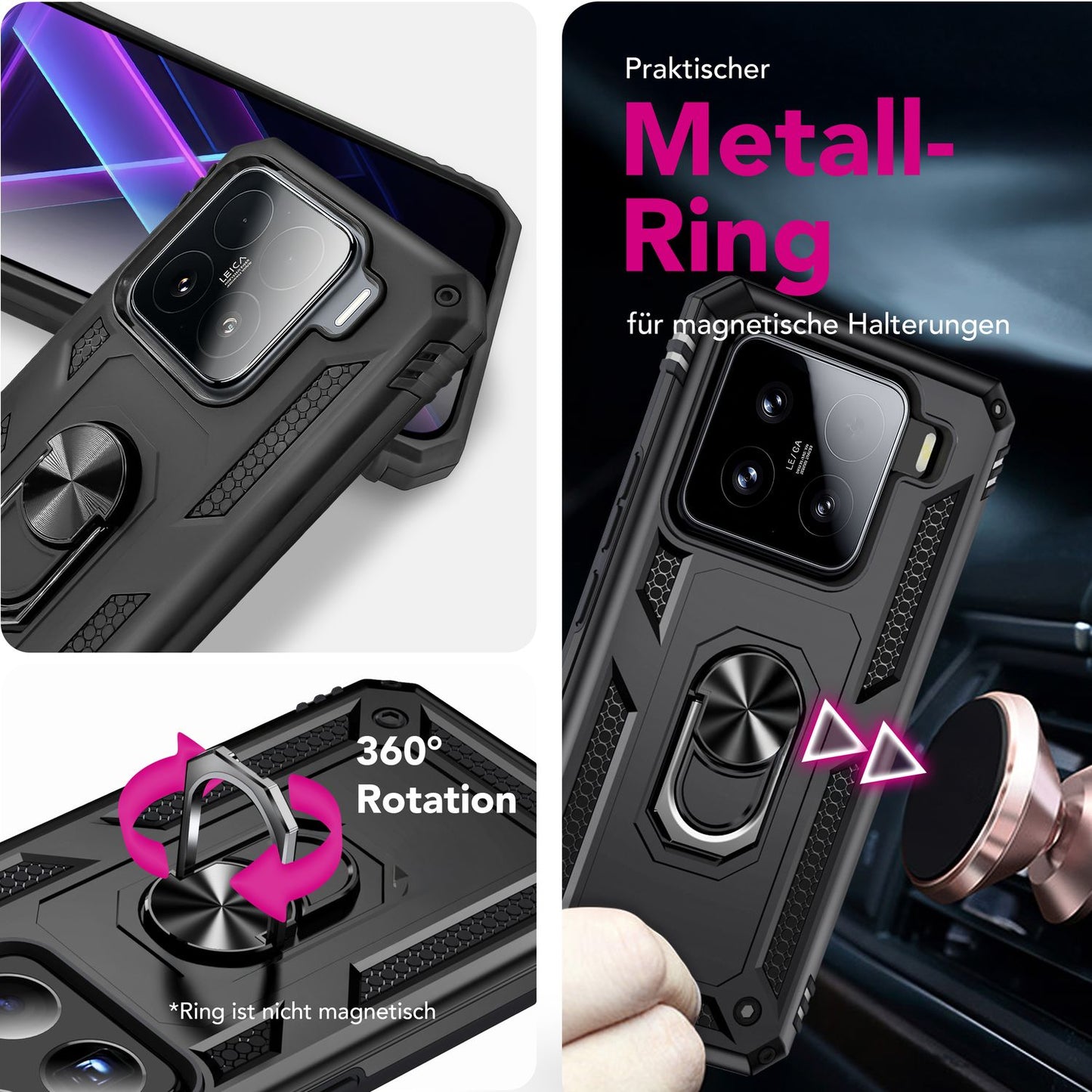 NALIA Panzerhülle für Xiaomi 15 – Ring-Ständer 360° & Magnet-Halterung Kompatibel – RINGDEFEND (Stoßfestes Outdoor Case) – Marke aus Berlin