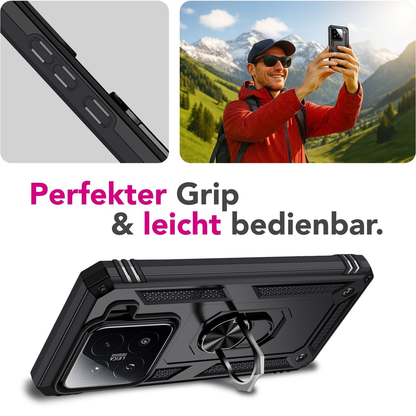 NALIA Panzerhülle für Xiaomi 15 – Ring-Ständer 360° & Magnet-Halterung Kompatibel – RINGDEFEND (Stoßfestes Outdoor Case) – Marke aus Berlin
