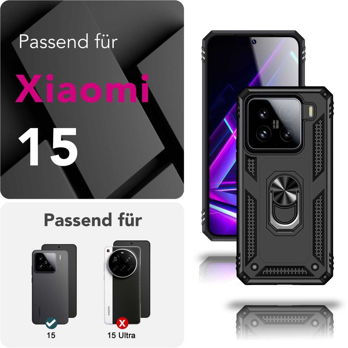 NALIA Panzerhülle für Xiaomi 15 – Ring-Ständer 360° & Magnet-Halterung Kompatibel – RINGDEFEND (Stoßfestes Outdoor Case) – Marke aus Berlin