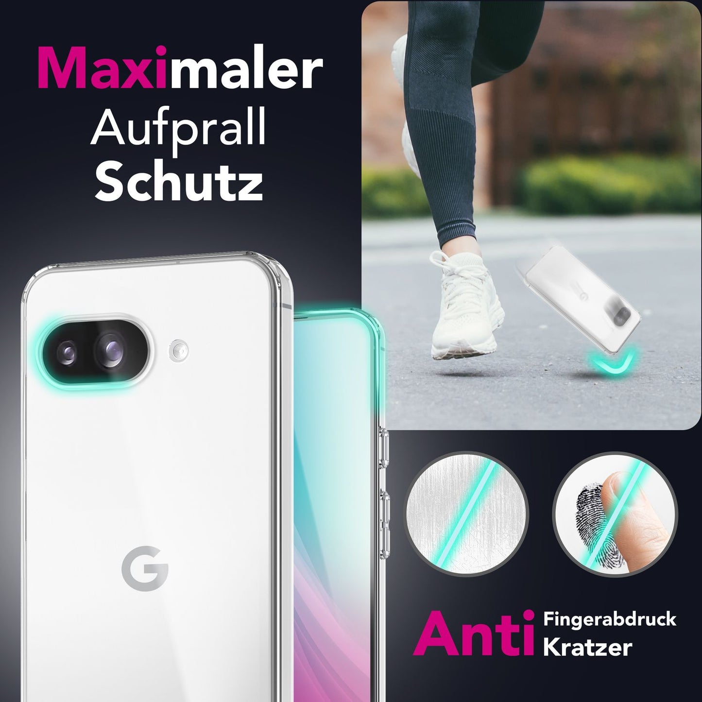 NALIA Transparente Silikonhülle für Google Pixel 9a – Anti-Gelb & Rutschfest – GLAZE (Handyhülle Kristallklar, Schlank & Stoßfest) – Marke aus Berlin