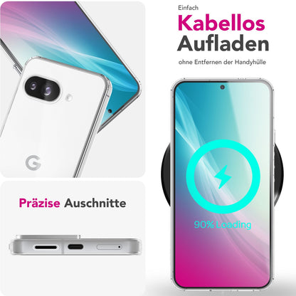 NALIA Transparente Silikonhülle für Google Pixel 9a – Anti-Gelb & Rutschfest – GLAZE (Handyhülle Kristallklar, Schlank & Stoßfest) – Marke aus Berlin