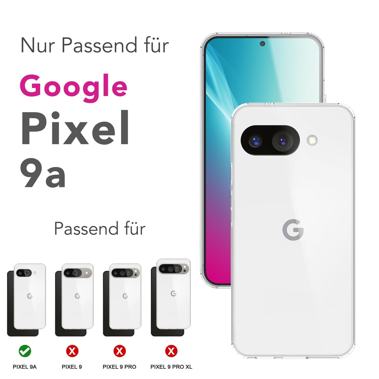 NALIA Transparente Silikonhülle für Google Pixel 9a – Anti-Gelb & Rutschfest – GLAZE (Handyhülle Kristallklar, Schlank & Stoßfest) – Marke aus Berlin