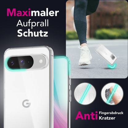 NALIA Transparente Silikonhülle für Google Pixel 9 – Anti-Gelb & Rutschfest – GLAZE (Handyhülle Kristallklar, Schlank & Stoßfest) – Marke aus Berlin