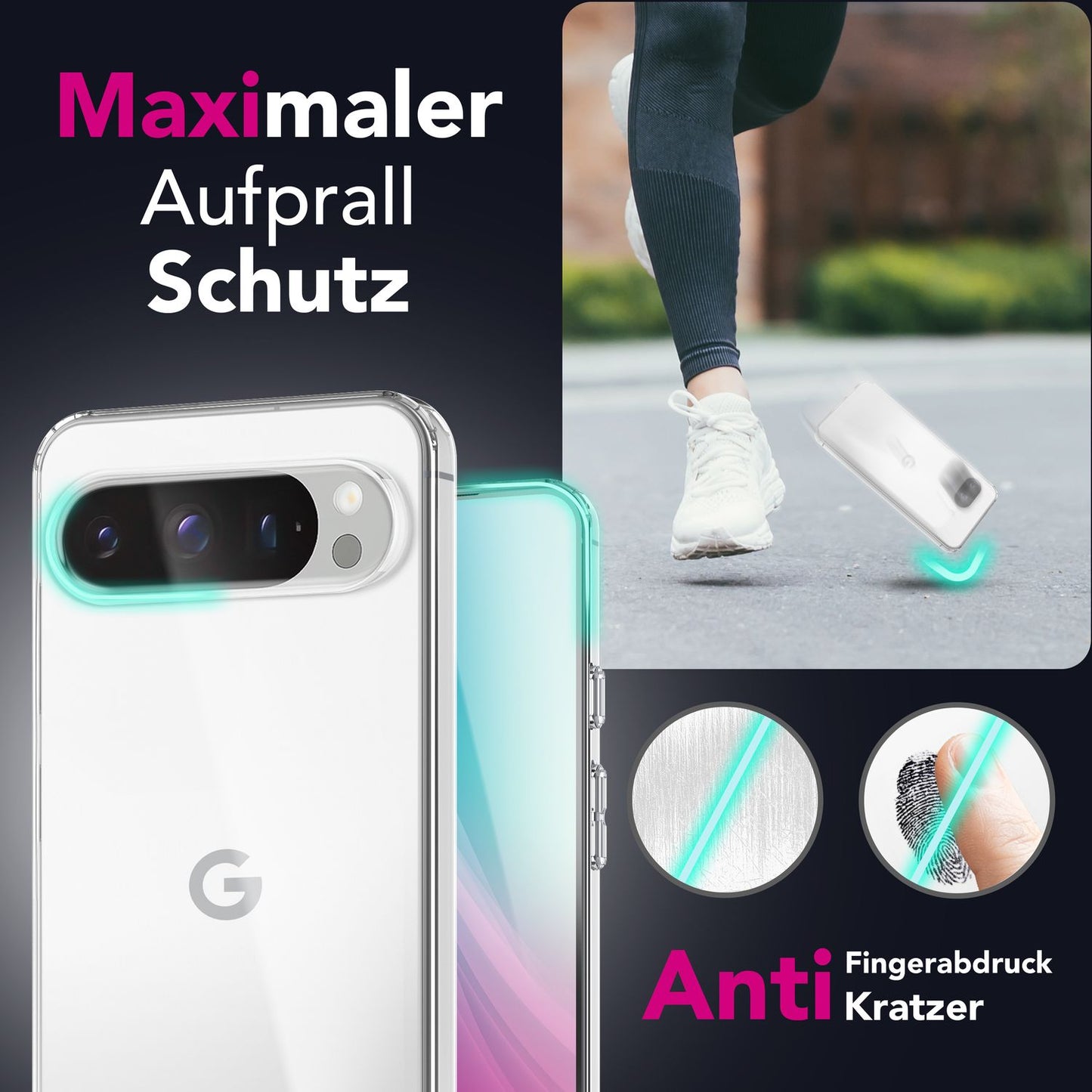 NALIA Transparente Silikonhülle für Google Pixel 9 Pro XL – Anti-Gelb & Rutschfest – GLAZE (Handyhülle Kristallklar, Schlank & Stoßfest) – Marke aus Berlin