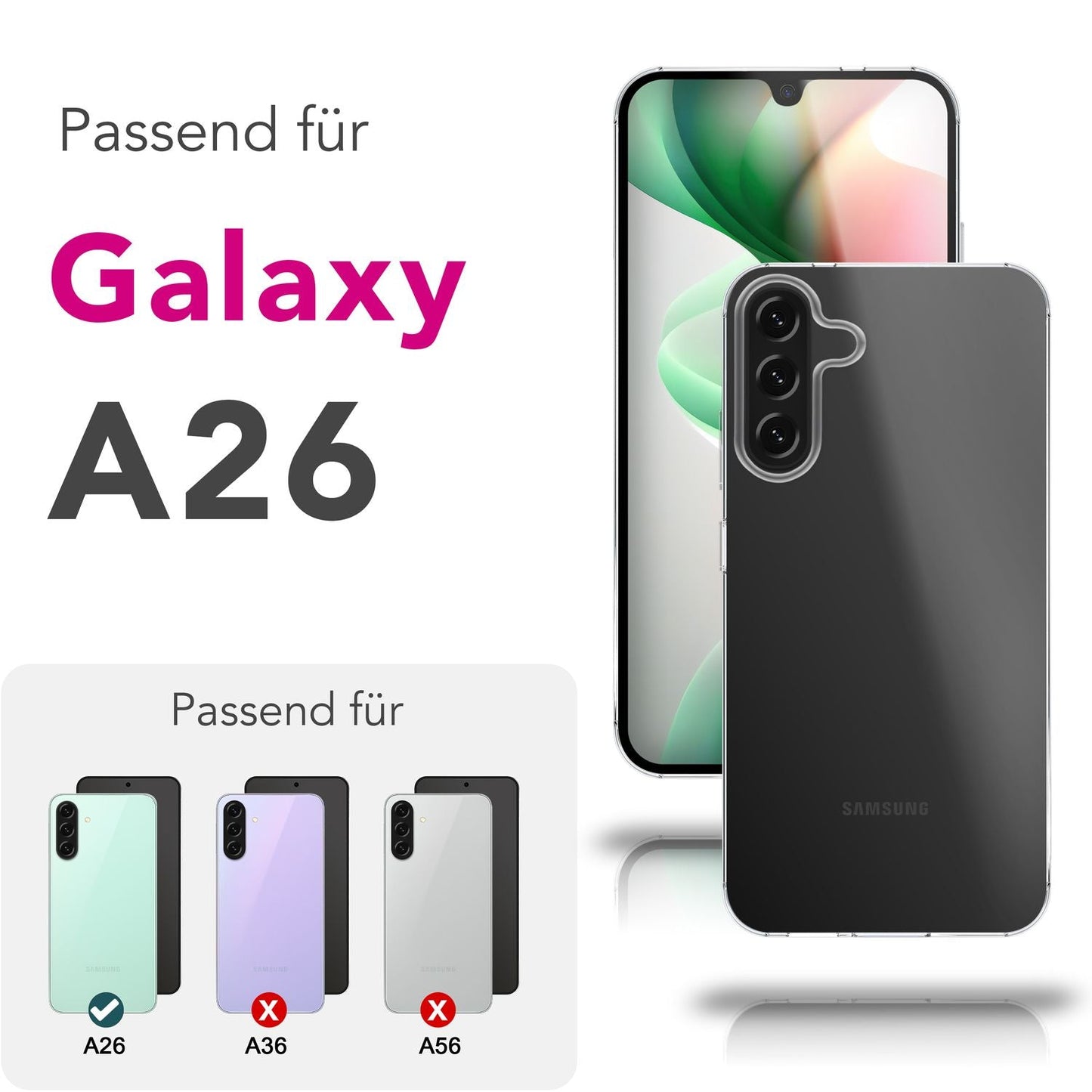 NALIA Transparente Silikonhülle für Samsung Galaxy A26 – Anti-Gelb & Rutschfest – GLAZE (Handyhülle Kristallklar, Schlank & Stoßfest) – Marke aus Berlin